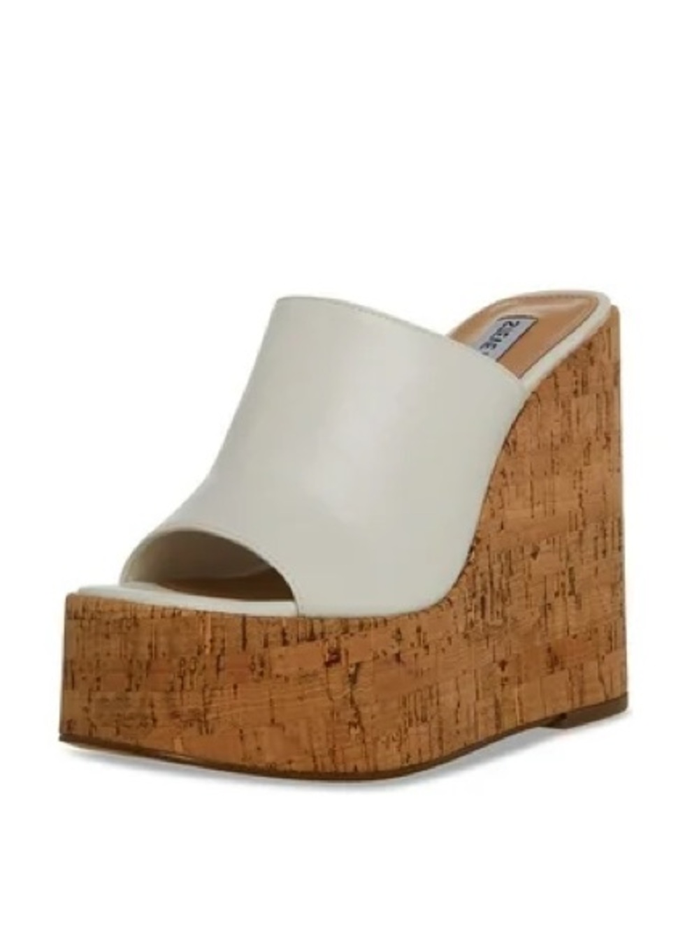 Steve Madden Joanne White Leather Slip On High Platform Wedge Heeled Sandals